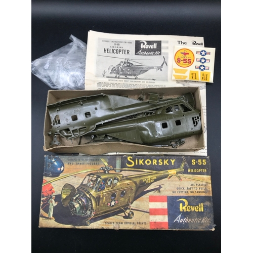 128 - Four Vintage Revell Model Kits, includes Sikorsky S-55 Helicopter H214, Airacobra H222-89, Boeing B-... 