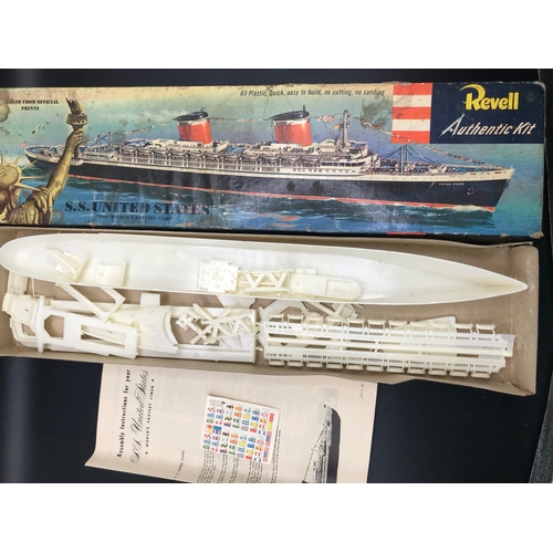 129 - Five Vintage Revell US Ship Model Kits, includes S.S United States H312, U.S.S New Jersey Battleship... 