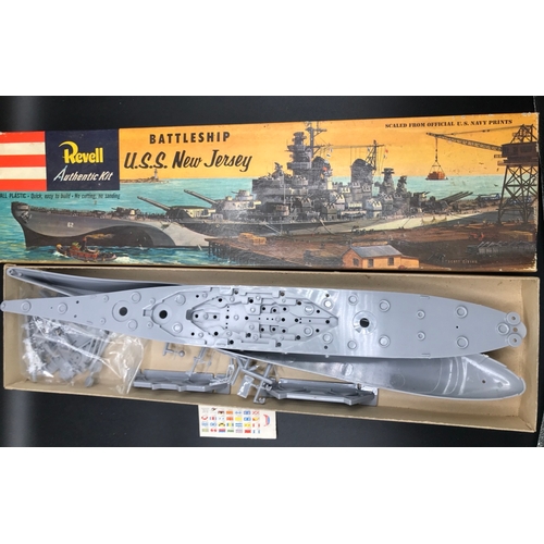 129 - Five Vintage Revell US Ship Model Kits, includes S.S United States H312, U.S.S New Jersey Battleship... 