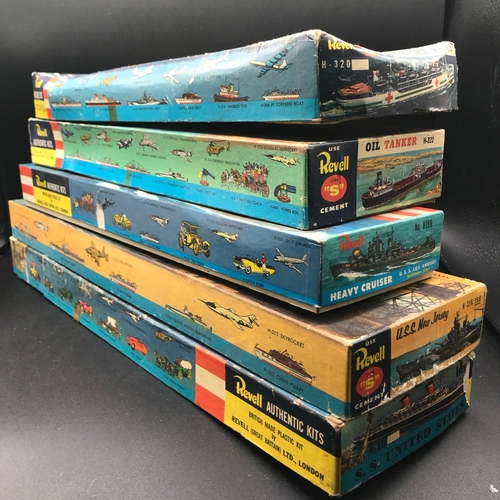 129 - Five Vintage Revell US Ship Model Kits, includes S.S United States H312, U.S.S New Jersey Battleship... 