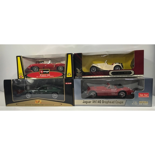 96 - Four 1:18 Scale Sports Cars each Excellent condition, Sun Star Jaguar XK140 Drophead Coupe (Box VG),... 