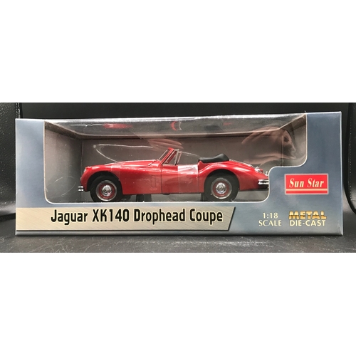 96 - Four 1:18 Scale Sports Cars each Excellent condition, Sun Star Jaguar XK140 Drophead Coupe (Box VG),... 