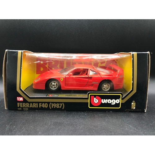 92 - Five 1:24 Burago Sports Cars, Porsche 95 Turbo (1986), Ferrari F40 (1987), Porsche 911S, Lamborghini... 