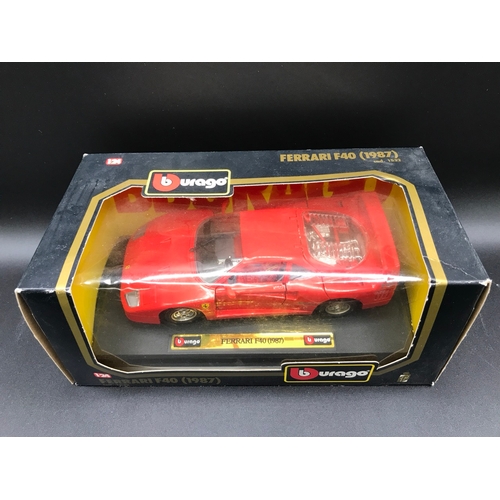 92 - Five 1:24 Burago Sports Cars, Porsche 95 Turbo (1986), Ferrari F40 (1987), Porsche 911S, Lamborghini... 