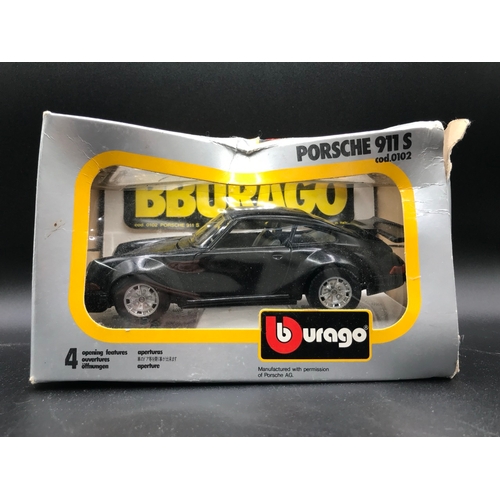 92 - Five 1:24 Burago Sports Cars, Porsche 95 Turbo (1986), Ferrari F40 (1987), Porsche 911S, Lamborghini... 