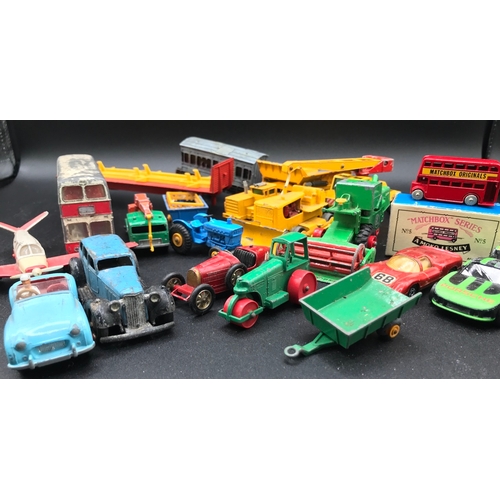 65 - A Mixed Lot of Dinky (4) and mostly Lesney Matchbox (12), Play worn in Poor/Fair condition, includes... 