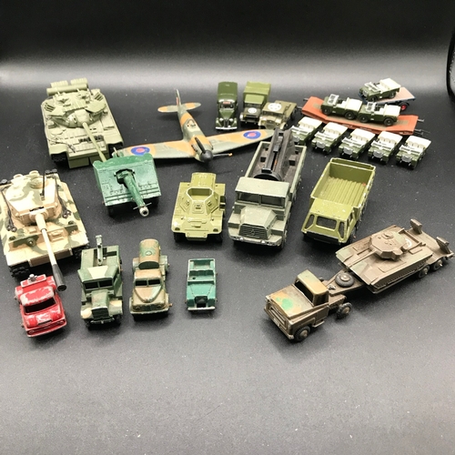 107 - Military Diecast Lot of a 1970s Budgie Toy Articulated Tank Transporter & Centurion Tank, Dinky's, C... 