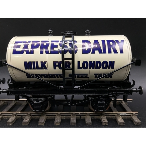 240 - Ace 4 Wheel Tank Mixed Set of Three Tinplate Milk Tanks United Dairies, Express Dairy and Nestles Mi... 