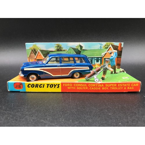 55 - Corgi Toys 440 Ford Consul Cortina Super Estate Car - Blue body, wood effect side and rear panels, c... 