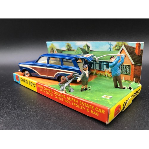 55 - Corgi Toys 440 Ford Consul Cortina Super Estate Car - Blue body, wood effect side and rear panels, c... 