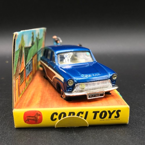 55 - Corgi Toys 440 Ford Consul Cortina Super Estate Car - Blue body, wood effect side and rear panels, c... 