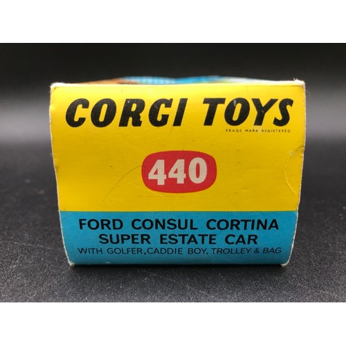 55 - Corgi Toys 440 Ford Consul Cortina Super Estate Car - Blue body, wood effect side and rear panels, c... 