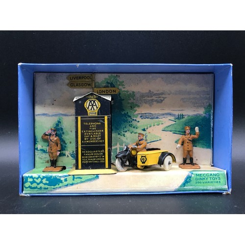 115 - Meccano Dinky Toys No.44 Pre-war AA Hut, Motor Cycle Patrol and Guides A2065, in Original Box with c... 