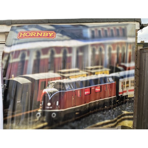 200 - Original Hornby Marketing Banner 2.5m x 2m depicting Diesel Loco Engine Shed scene, with Hornby Logo... 