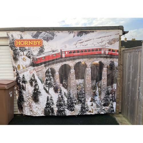 202 - Original Hornby Marketing Banner 2.25m x 2.25m depicting Swiss Rhätische Bahn Train crossing a snowy... 