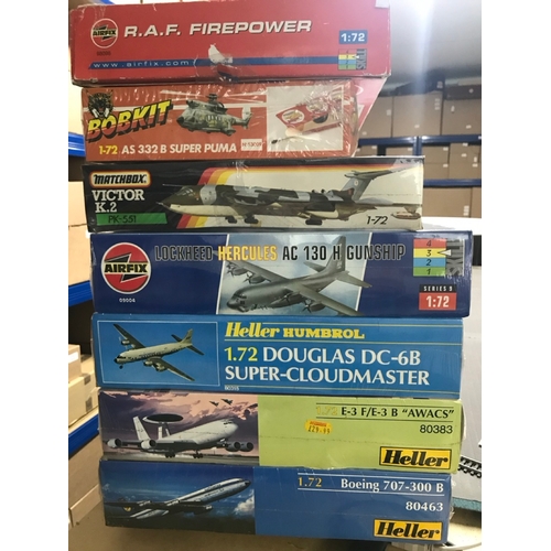 136 - 7 Un-built 1:72 Scale Aeroplane & Helicopter Kits, Heller (4), Airfix (2), Matchbox, each Boxed with... 