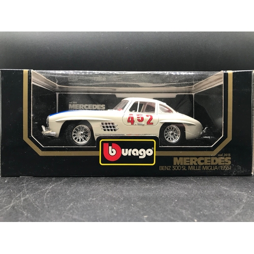 98 - Seven 1:18 Scale Burago Diecast Metal Models, Undisturbed from Packaging, includes Mercedes Benz 300... 