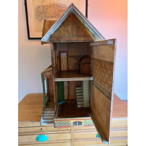 693 - Gottschalk Dollshouse
Moritz Gottschalk lithograph dollhouse with internal stairs circa 1905. Sides ... 