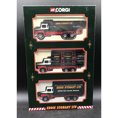 530 - Three Eddie Stobart Corgi Truck Sets with Limited Edition CC10805 Foden S21 8 Wheel Platform Lorry a... 