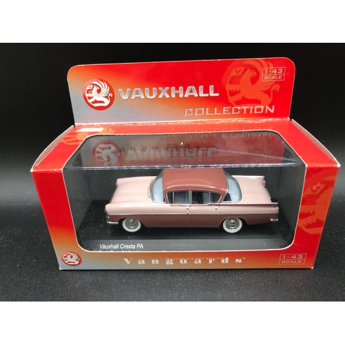 554 - 6 Lledo Vanguards 1:43 Scale Cars, Undisturbed from plinths, Including VA 06400 Vauxhall Cresta PA D... 
