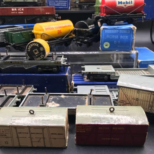 90 - 40+ Dublo Rolling-stock Boxed and Un-boxed, includes two boxed Containers, Tank Wagons, Cattle Truck... 