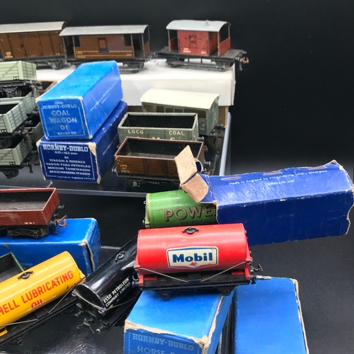 90 - 40+ Dublo Rolling-stock Boxed and Un-boxed, includes two boxed Containers, Tank Wagons, Cattle Truck... 