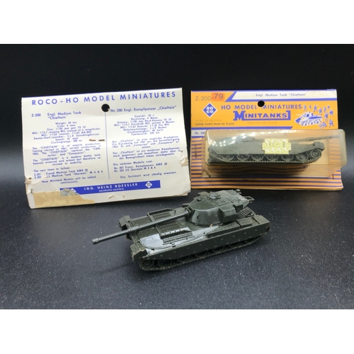 674 - Two HO Model Miniatures Mini Tanks Z-200.79 Chieftain and Airfix German Tiger Tank Cat No.1831, Pack... 