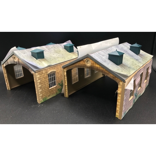 319 - Twenty-seven OO Gauge Scenic Buildings, Bridges, Stations and tub of Trees, Card built and Hornby pl... 