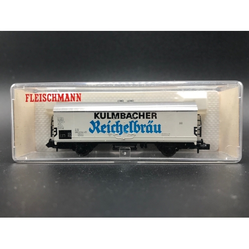 250 - Four 'N' Gauge Beer Freight Wagons in Cases, 'Ready-to-roll', Fleischmann 8326 Kulmbacher Reichelbra... 