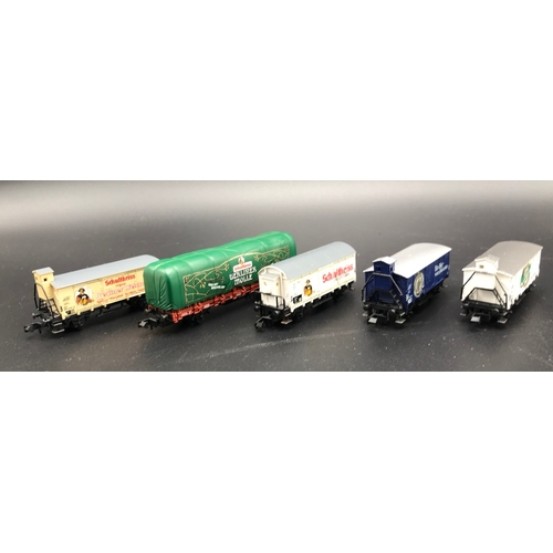 253 - Arnold N Gauge 0156 Berliner Bierwagen 5 Wagon Set, 'Ready-to-roll' - Wagons Good, Box Good (1) 400g