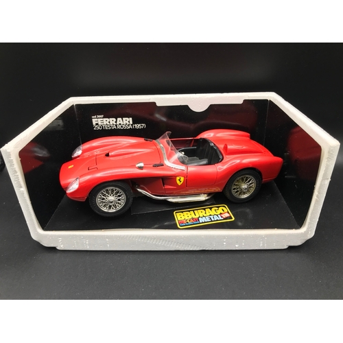 507 - Eight Burago Ferrari 1:18 Die-cast Sports Cars Boxed, includes 250 Testa Rossa (1957), 250 GTO (1962... 