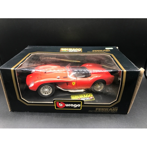 507 - Eight Burago Ferrari 1:18 Die-cast Sports Cars Boxed, includes 250 Testa Rossa (1957), 250 GTO (1962... 