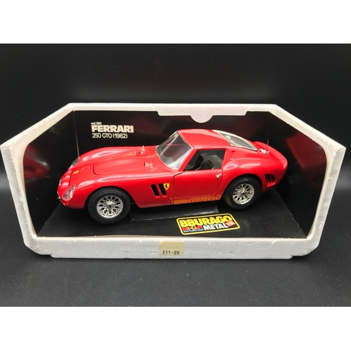 507 - Eight Burago Ferrari 1:18 Die-cast Sports Cars Boxed, includes 250 Testa Rossa (1957), 250 GTO (1962... 