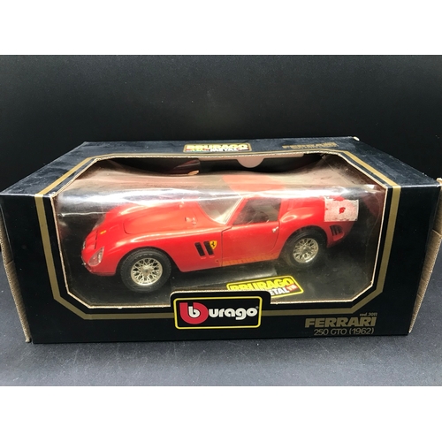 507 - Eight Burago Ferrari 1:18 Die-cast Sports Cars Boxed, includes 250 Testa Rossa (1957), 250 GTO (1962... 