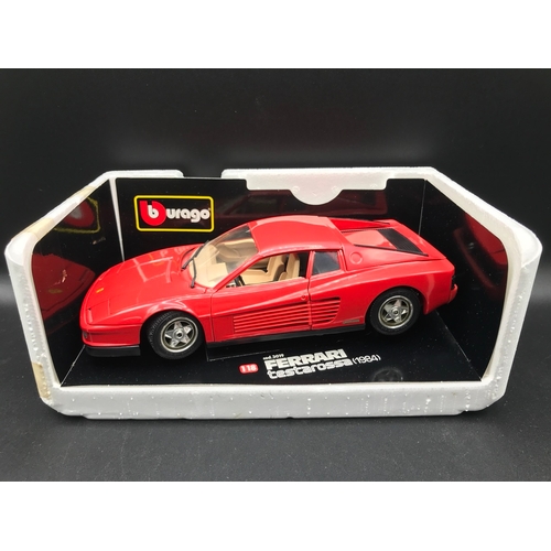 507 - Eight Burago Ferrari 1:18 Die-cast Sports Cars Boxed, includes 250 Testa Rossa (1957), 250 GTO (1962... 