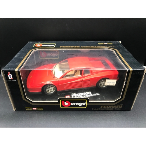 507 - Eight Burago Ferrari 1:18 Die-cast Sports Cars Boxed, includes 250 Testa Rossa (1957), 250 GTO (1962... 