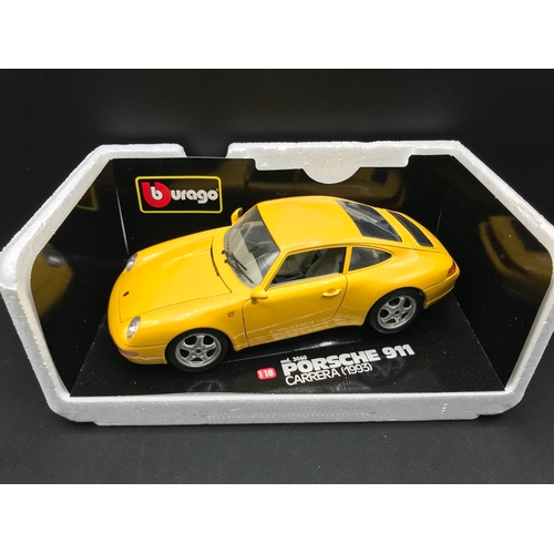 504 - Three Burago 1:18 Porsche' in Boxes, includes 356B Cabriolet (1961) marks to door shown, 356B Coupe ... 