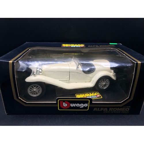 505 - Three Burago 1:18 Die-cast cars, Lancia Aurelia B24 Spider (1955), Alfa Romeo 8C 2300 Monza (1931), ... 