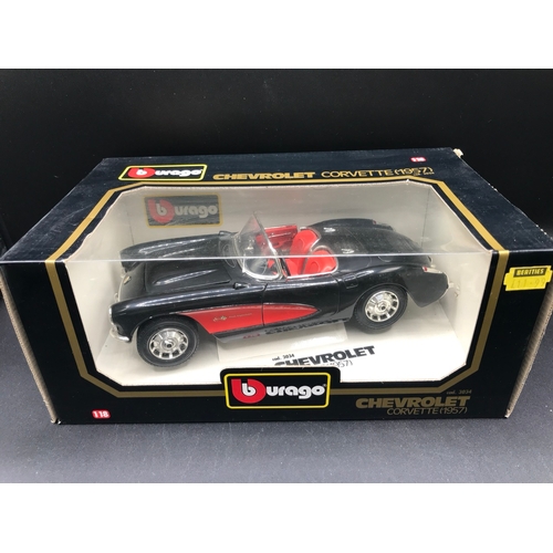 506 - Three Burago 1:18 Die-cast Sports Cars, Boxed, includes Jaguar 'E' Coupe (1961), Dodge Viper RT/10 (... 