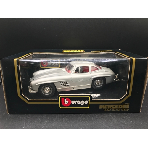 508 - Four Burago 1:18 Die-cast Metal Mercedes Benz, Each boxed showing dust, 300SL (1954) Good, SSK (1928... 