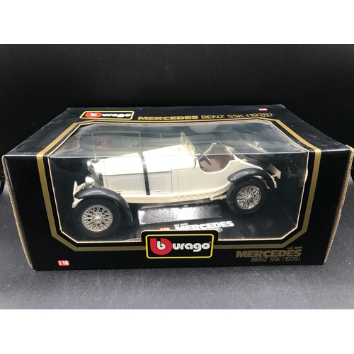 508 - Four Burago 1:18 Die-cast Metal Mercedes Benz, Each boxed showing dust, 300SL (1954) Good, SSK (1928... 