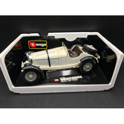 508 - Four Burago 1:18 Die-cast Metal Mercedes Benz, Each boxed showing dust, 300SL (1954) Good, SSK (1928... 