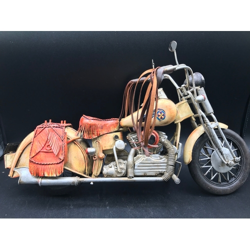 657 - Vintage Indian Style Tin/Metal Motorcycle Model Painted Art,   Lesser & Pavey Ltd, approx dimensions... 