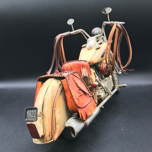 657 - Vintage Indian Style Tin/Metal Motorcycle Model Painted Art,   Lesser & Pavey Ltd, approx dimensions... 