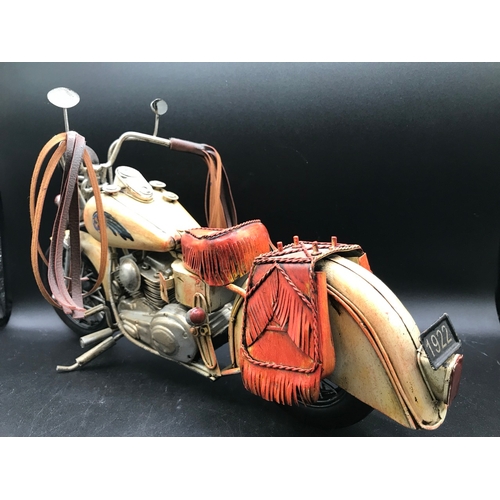 657 - Vintage Indian Style Tin/Metal Motorcycle Model Painted Art,   Lesser & Pavey Ltd, approx dimensions... 