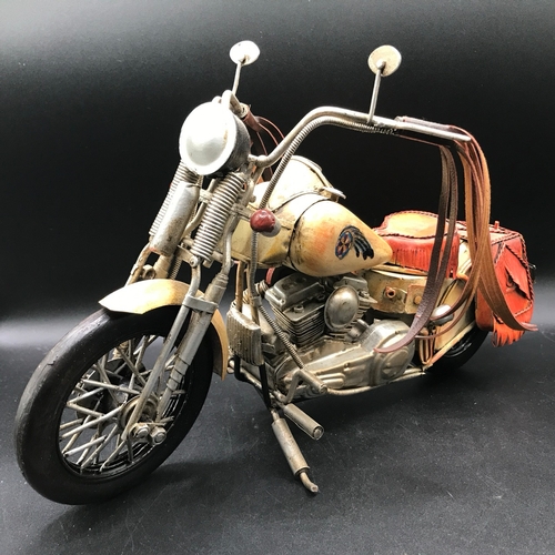 657 - Vintage Indian Style Tin/Metal Motorcycle Model Painted Art,   Lesser & Pavey Ltd, approx dimensions... 