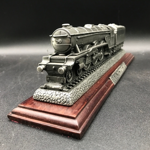 295 - A Flying Scotsman Pewter Sculpture by Compulsion Gallery on a wooden plinth and custom case, along w... 