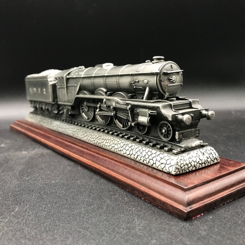 295 - A Flying Scotsman Pewter Sculpture by Compulsion Gallery on a wooden plinth and custom case, along w... 