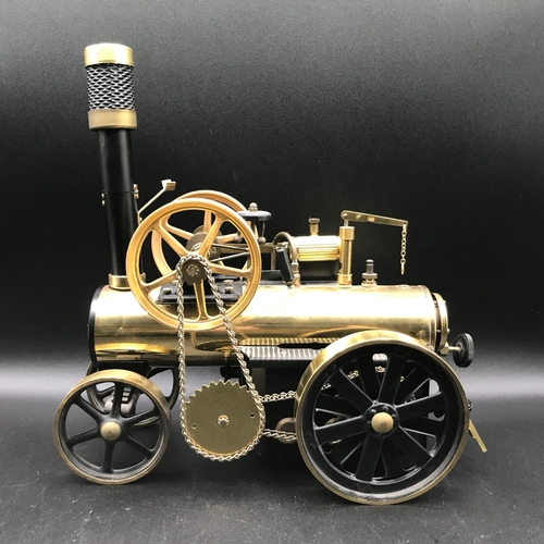 7 - A Wilesco D430 brass live steam traction engine with Wilesco M99 Barrel Organ and music card strips,... 