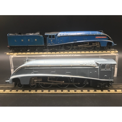 105 - Two Dublo EDL1 3-Rail A4 Locomotives both Tested, Unusual Metallic Silver Blue 4-6-2 Tested Non-Runn... 